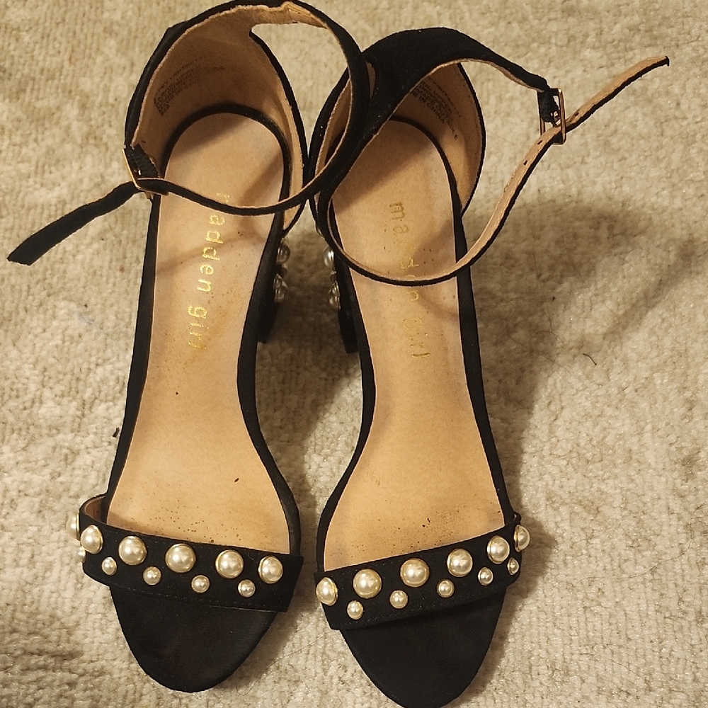 Aldo Black Heels with Pearl Accents